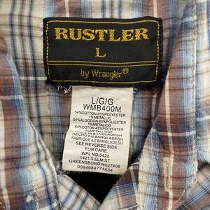 Rustler Wrangler Boys Vintage 1990s USA Western‎ Pearl Snap Shirt Plaid Cowboy L